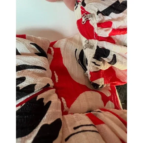 Digna Yero Sakowitz Womens Dress Size 10 Red Blk Wht Puff Sleeves & Draped Yoke - Picture 13 of 16